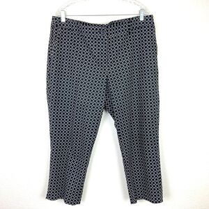 Hilary Radley Ankle Pants Size 16 Black White Geometric Print Stretch Slits